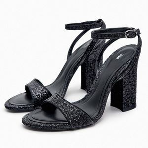 ZARA BLACK HEEL GLITTER SANDALS